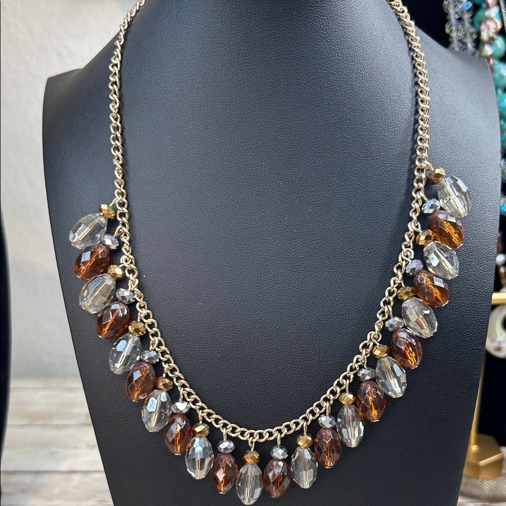 Avon Vintage Crystal Gold and Brown Beaded Necklace
